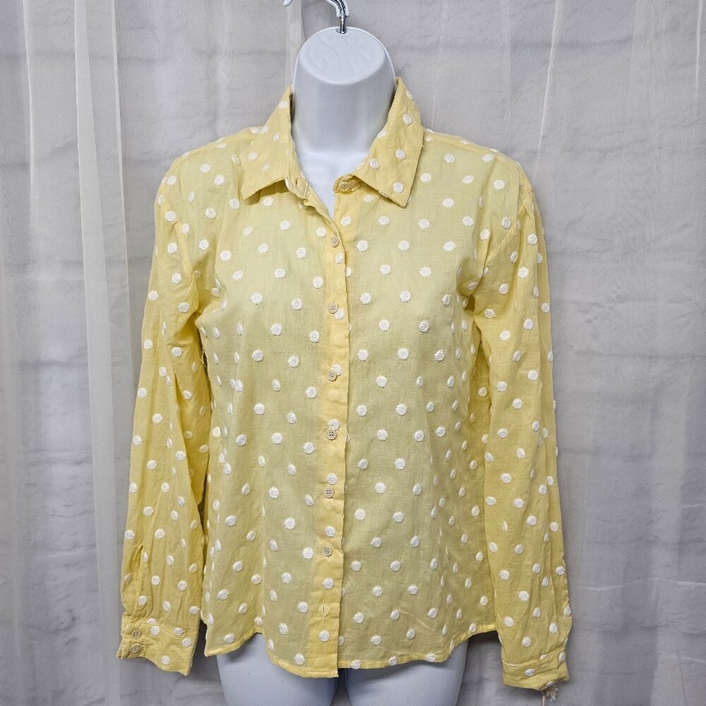 Copper Key Blouse Yellow Polka Dot Button Down Coquette S NWT